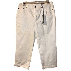 New CHICO'S Platinum White Sequined Embellished Crop Jeans Capris Size 14 (2.5)